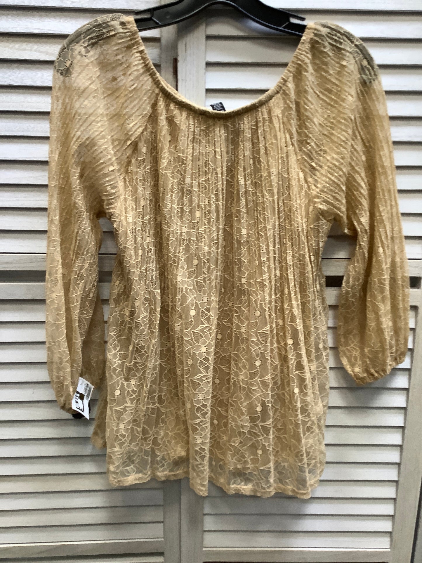 Tan Blouse Long Sleeve Cable And Gauge, Size S