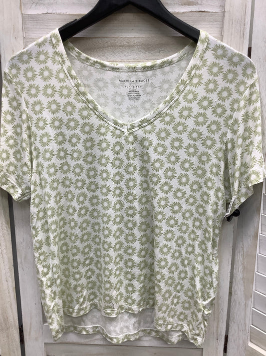 Green & White Top Short Sleeve Basic American Eagle, Size Xs