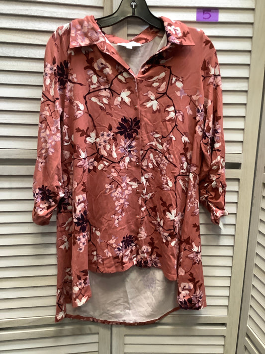 Floral Print Top 3/4 Sleeve Basic New Directions, Size M