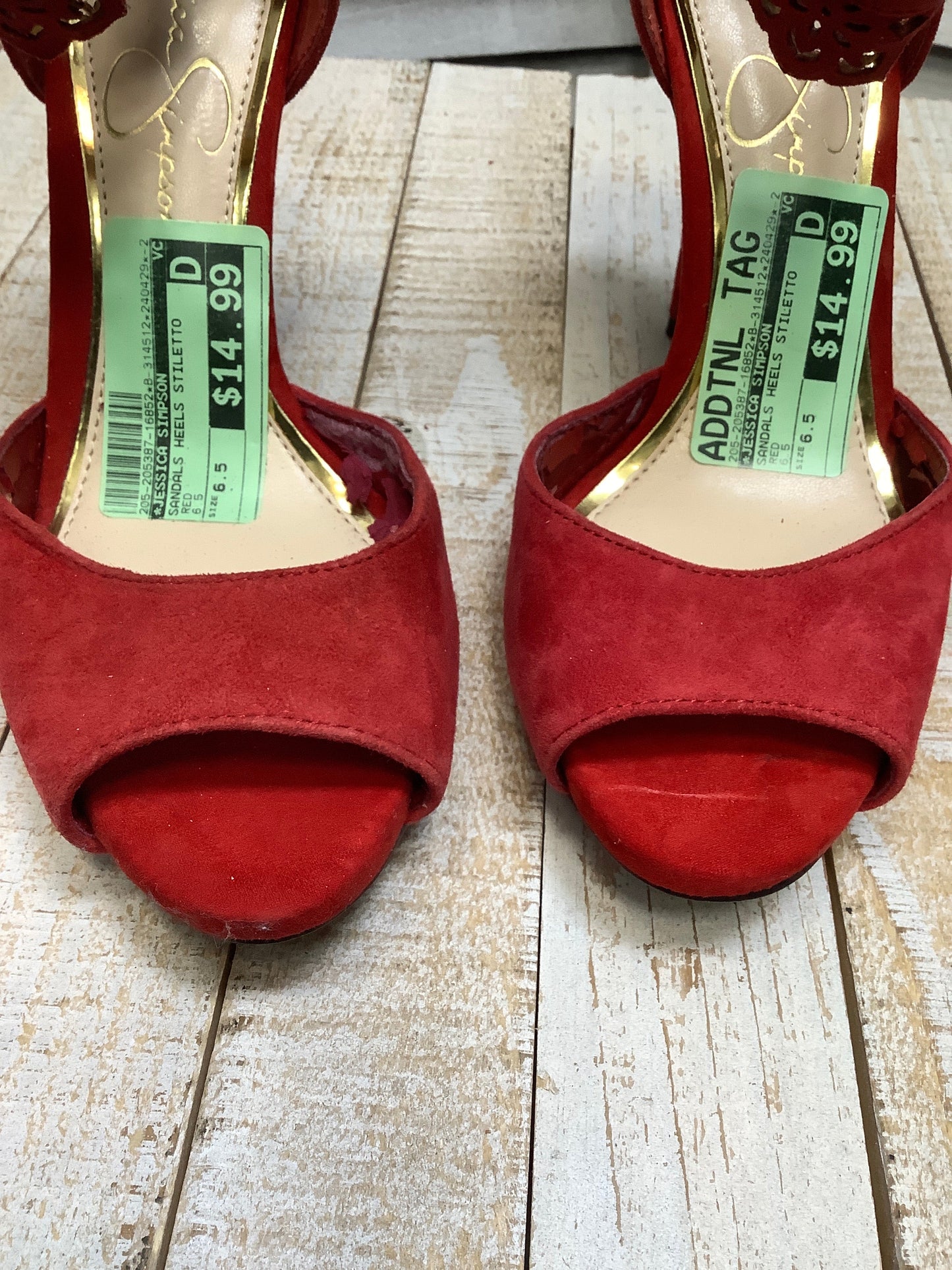 Red Sandals Heels Stiletto Jessica Simpson, Size 6.5