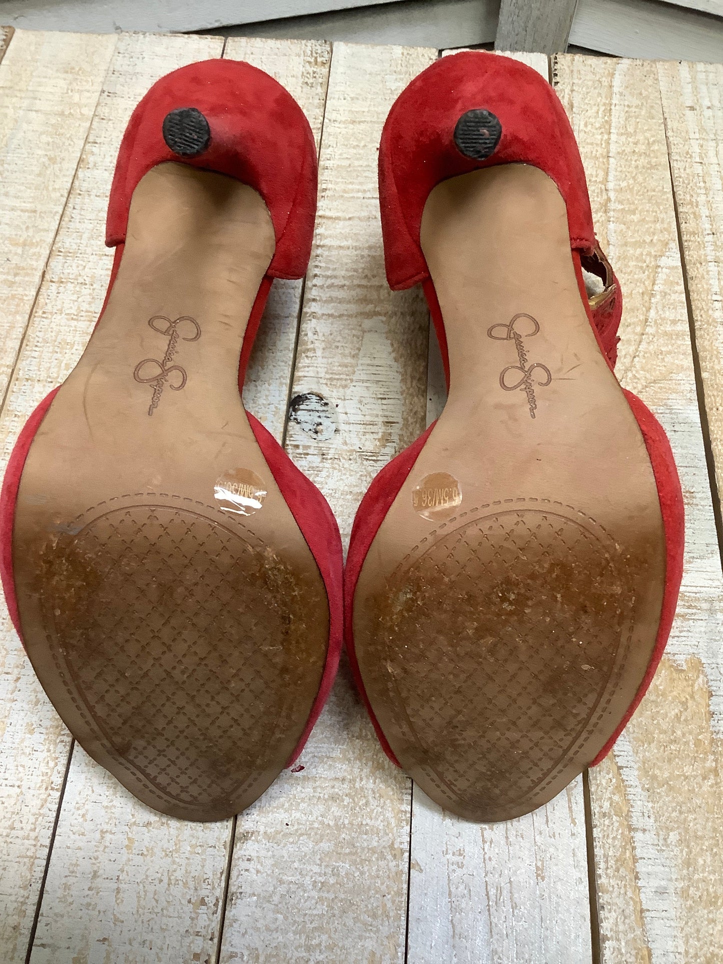 Red Sandals Heels Stiletto Jessica Simpson, Size 6.5