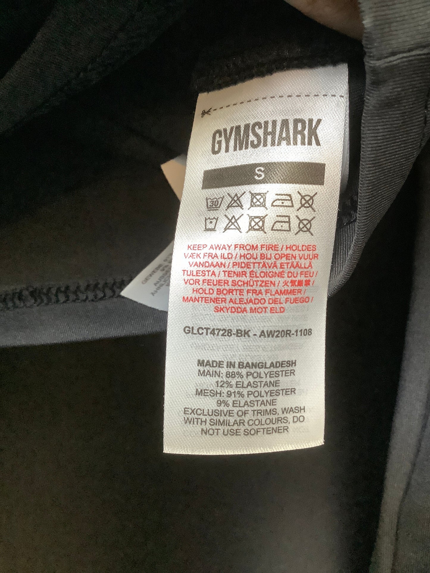 Black Athletic Top Long Sleeve Crewneck Gym Shark, Size S