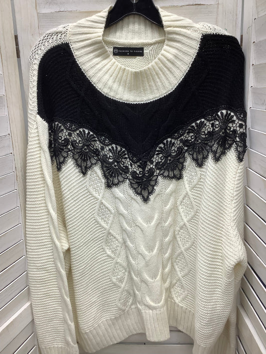 Sweater By Fashion To Figure In White Black, Size: 3x