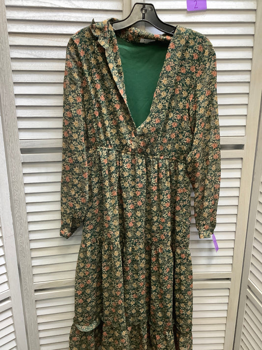 Green Dress Casual Midi Clothes Mentor, Size S