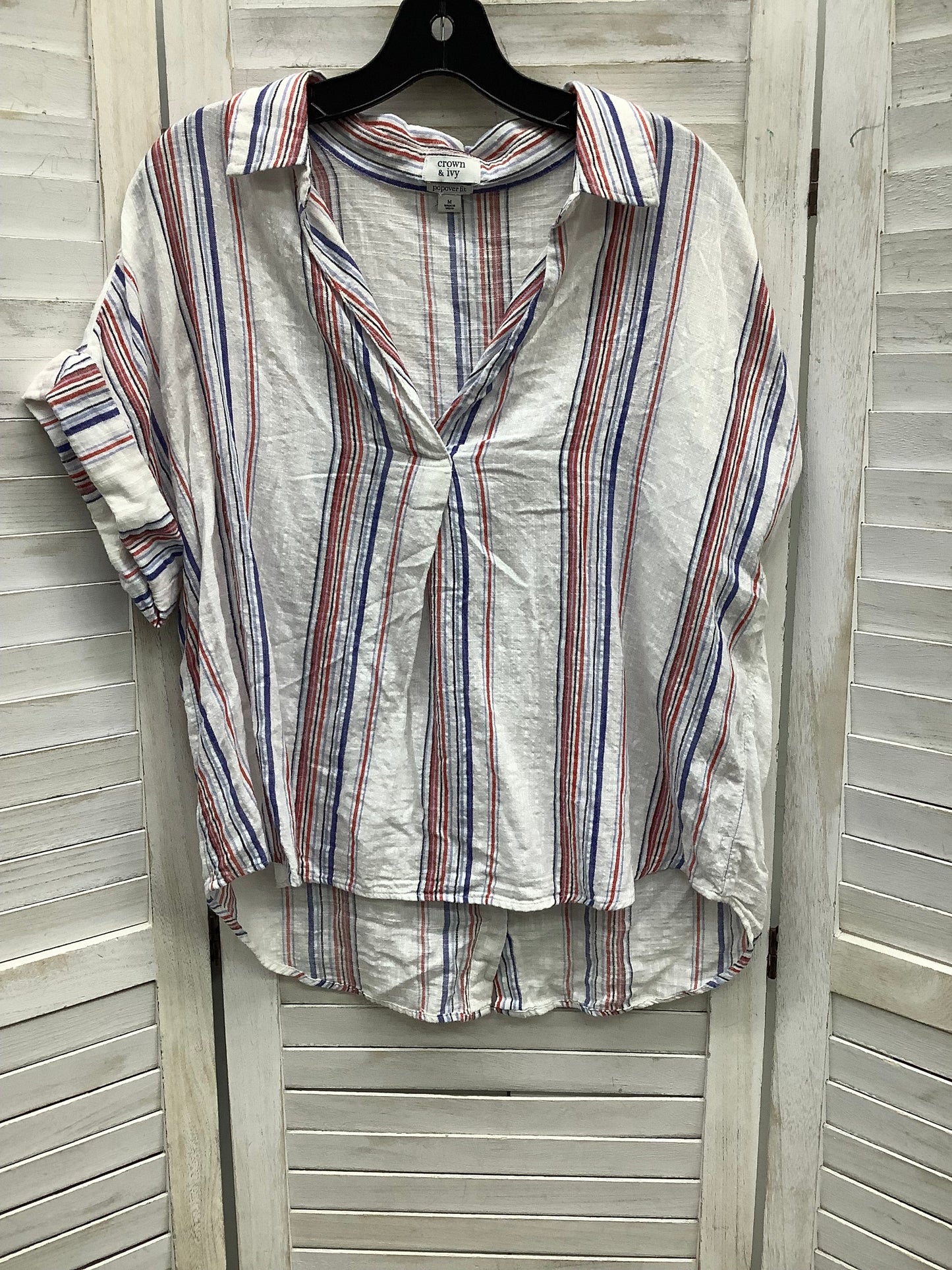 Top Short Sleeve By Crown And Ivy In Blue Red & White, Size: M