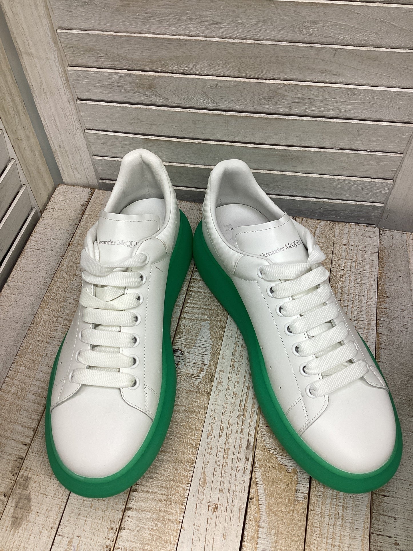 Green & White Shoes Luxury Designer Alexander Mcqueen, Size 12.5