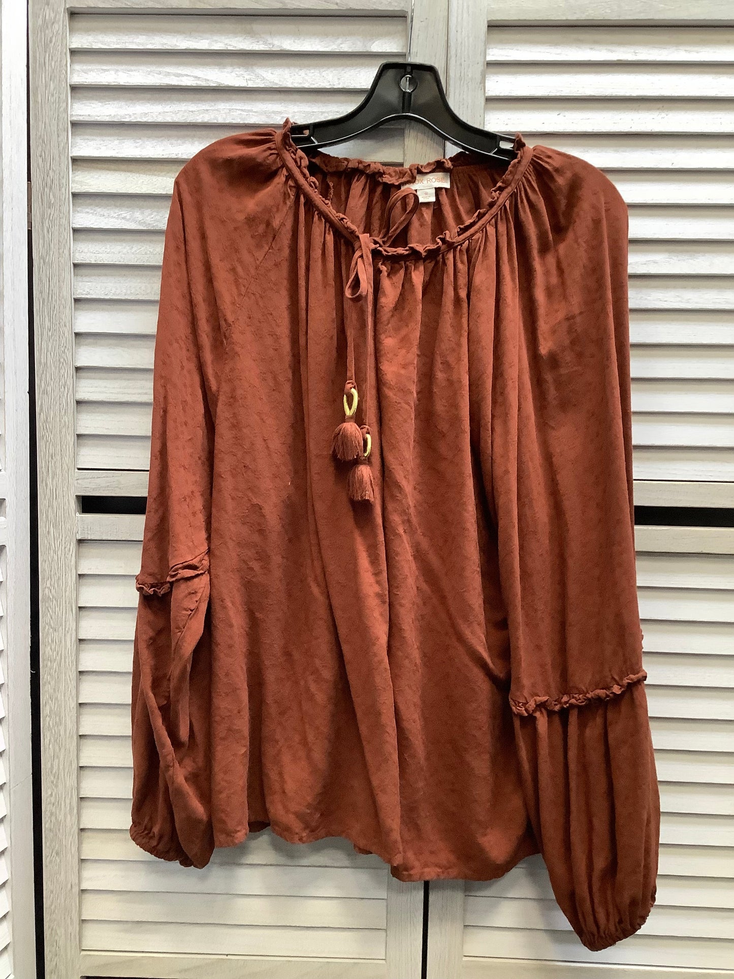 Top Long Sleeve By Knox Rose In Brown, Size: 1x