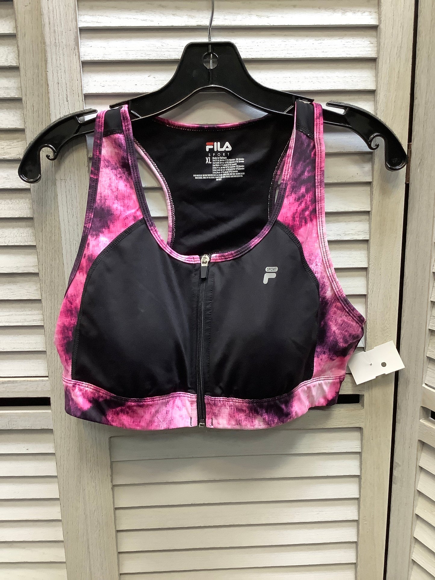 Athletic Bra By Fila In Black & Pink, Size: Xl