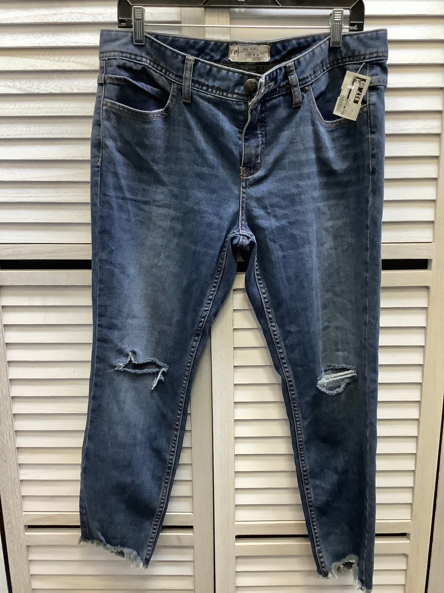 Jeans Cropped By Free People In Blue Denim, Size: 12