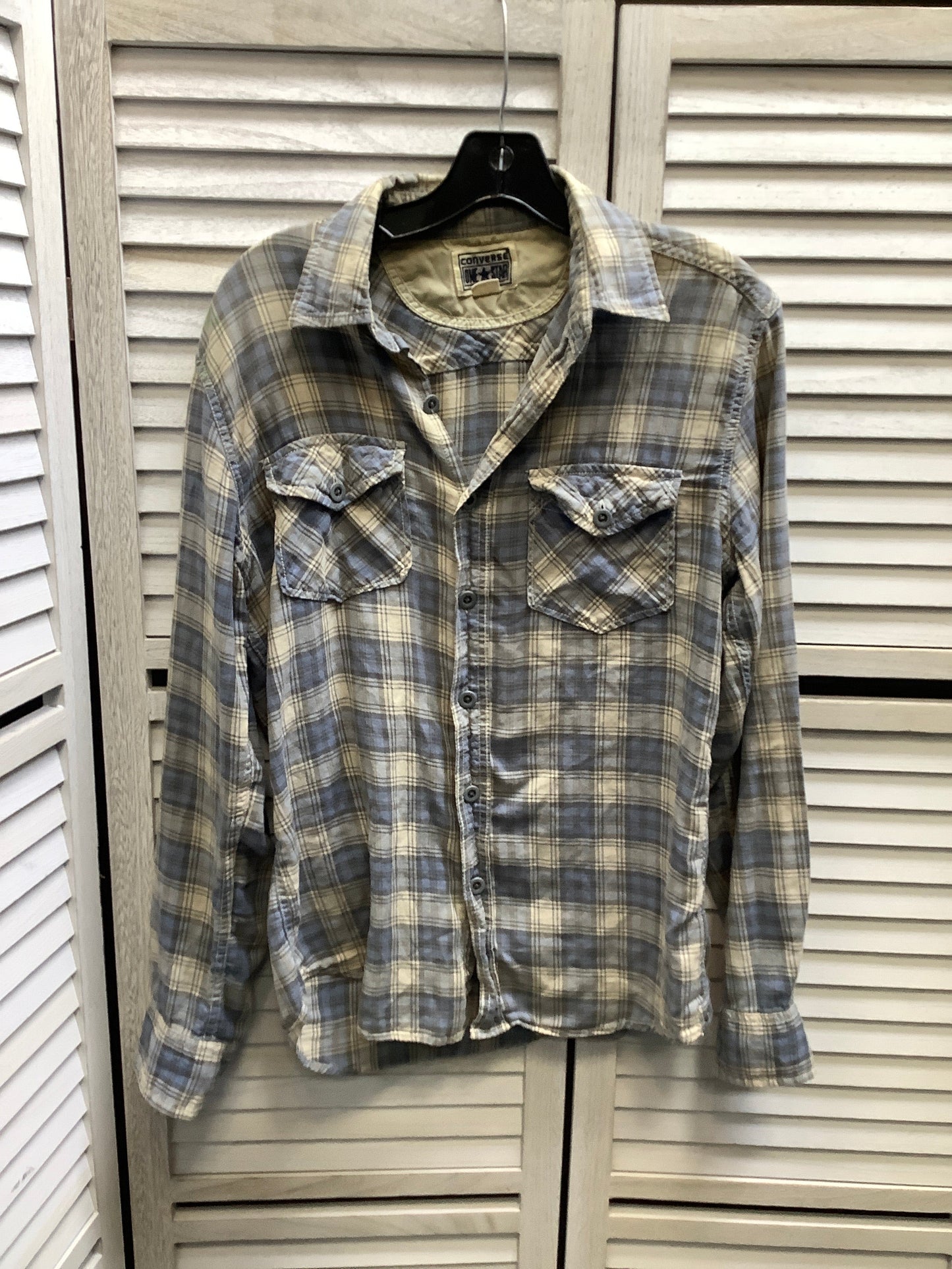 Top Long Sleeve By Converse In Plaid Pattern, Size: S