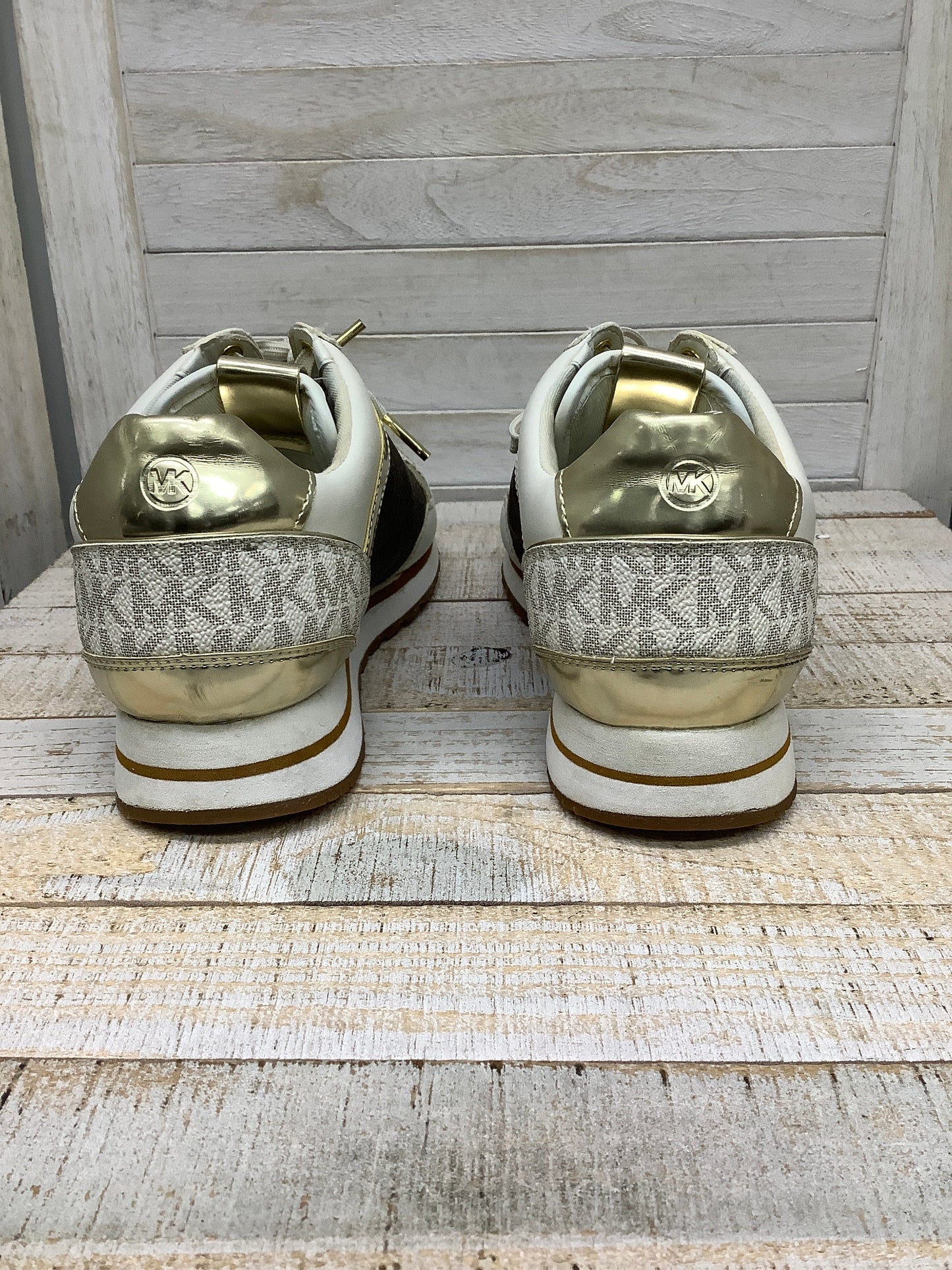 Shoes Sneakers By Michael By Michael Kors In Gold & Tan, Size: 7.5