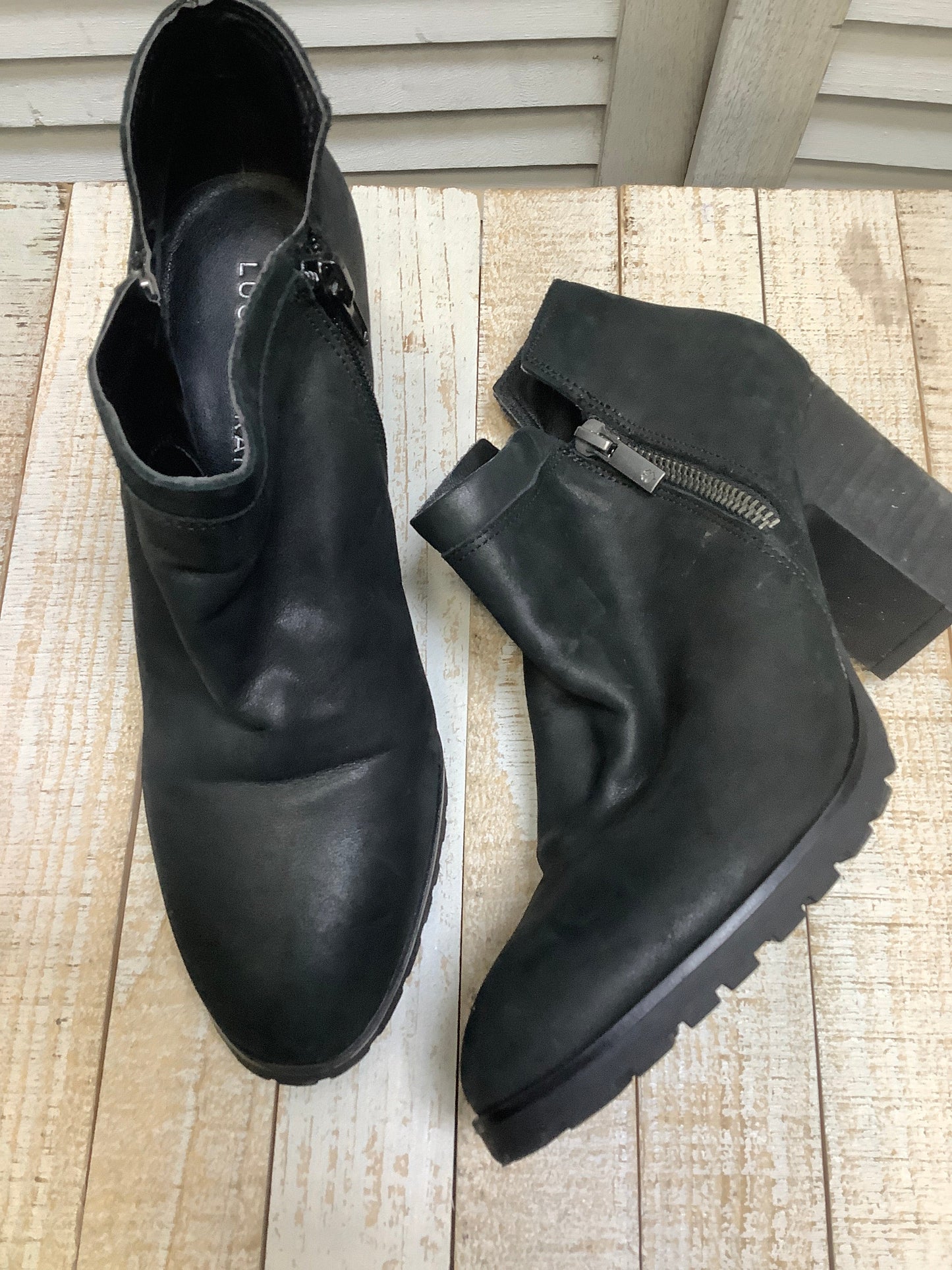 Black Boots Ankle Heels Lucky Brand, Size 7.5