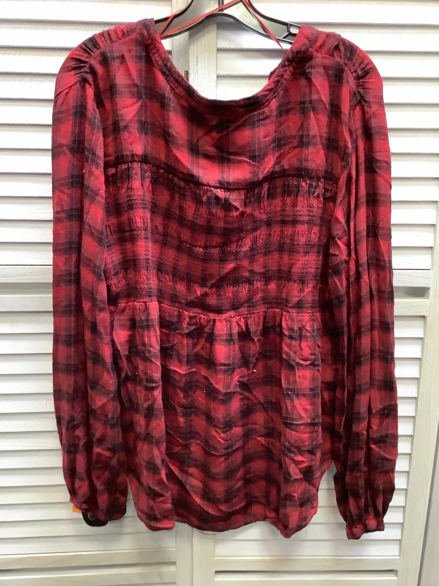 Red Black Top Long Sleeve Knox Rose, Size 2x