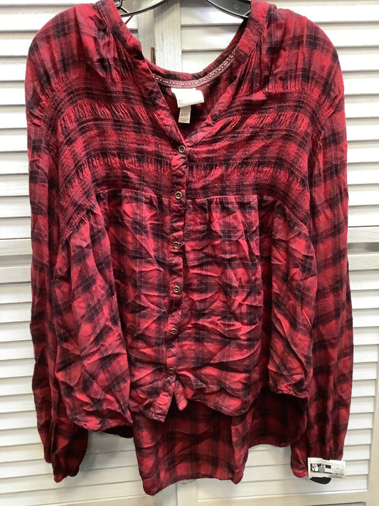 Red Black Top Long Sleeve Knox Rose, Size 2x