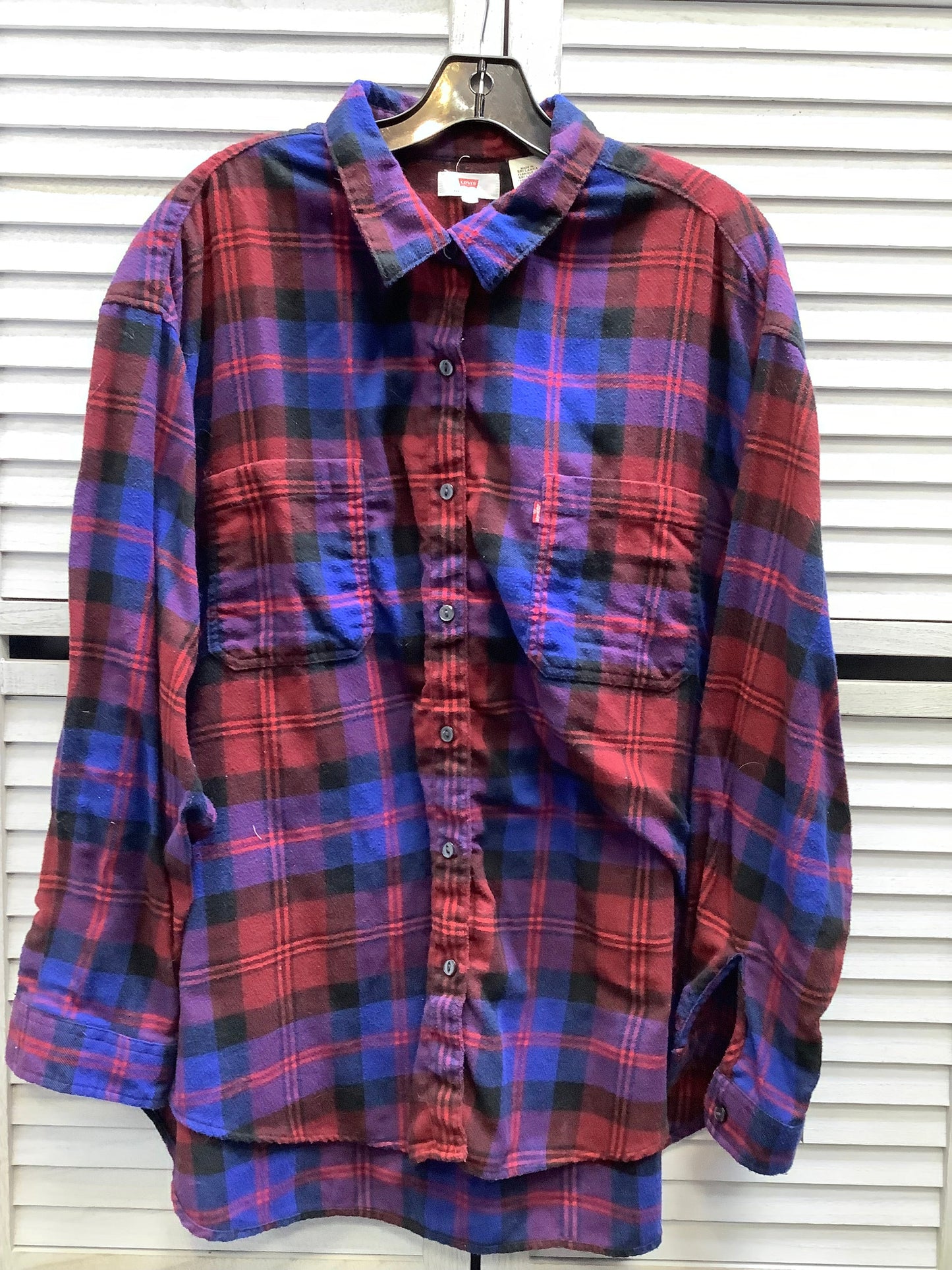 Top Long Sleeve By Levis In Plaid Pattern, Size: Xl