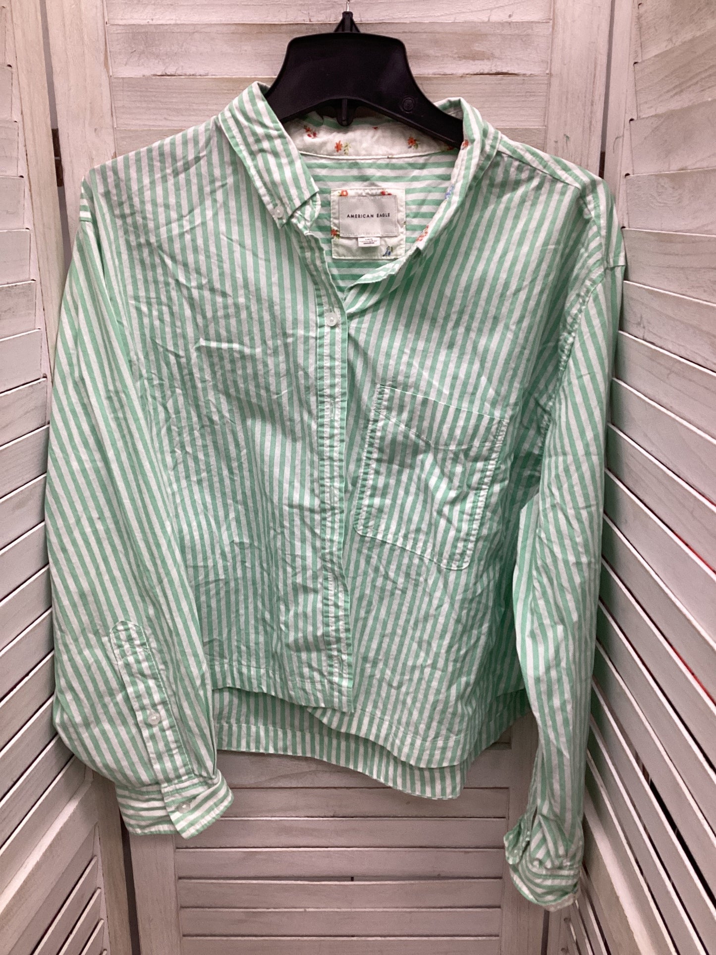 Top Long Sleeve By American Eagle In Striped Pattern, Size: L