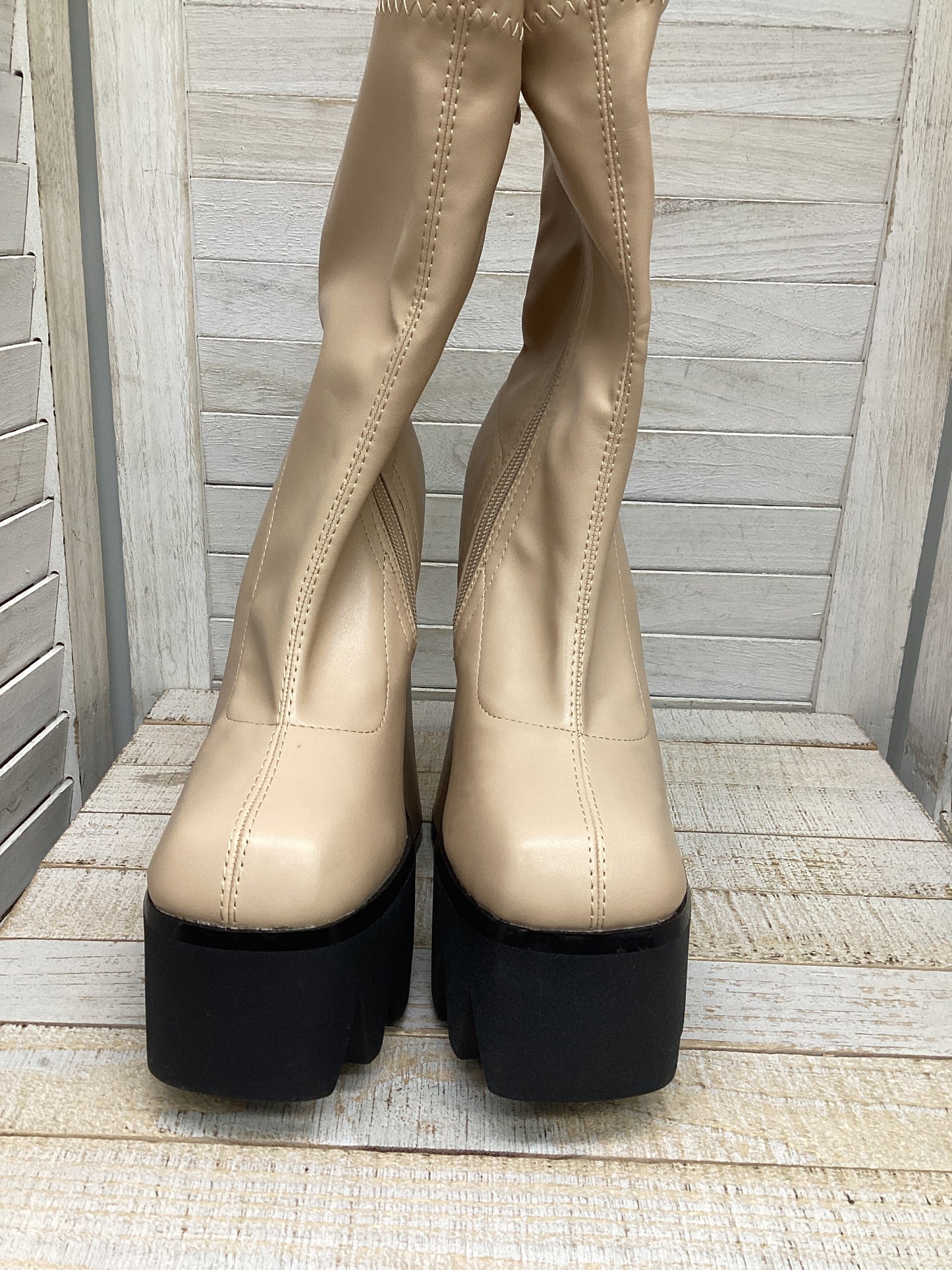 Boots Ankle Heels By Fashion Nova In Beige, Size: 6.5