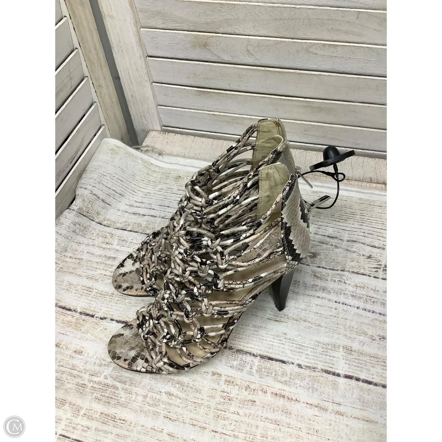 Sandals Heels Stiletto By Vince Camuto In Snakeskin Print, Size: 7