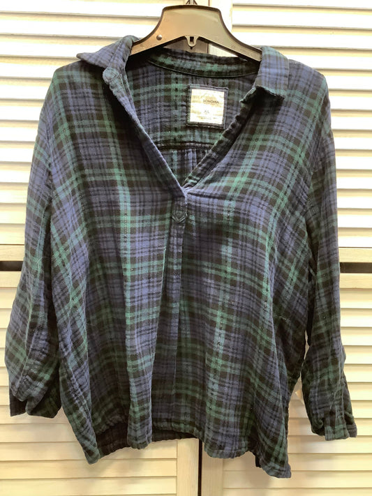 Top Long Sleeve By Sonoma In Plaid Pattern, Size: Xl