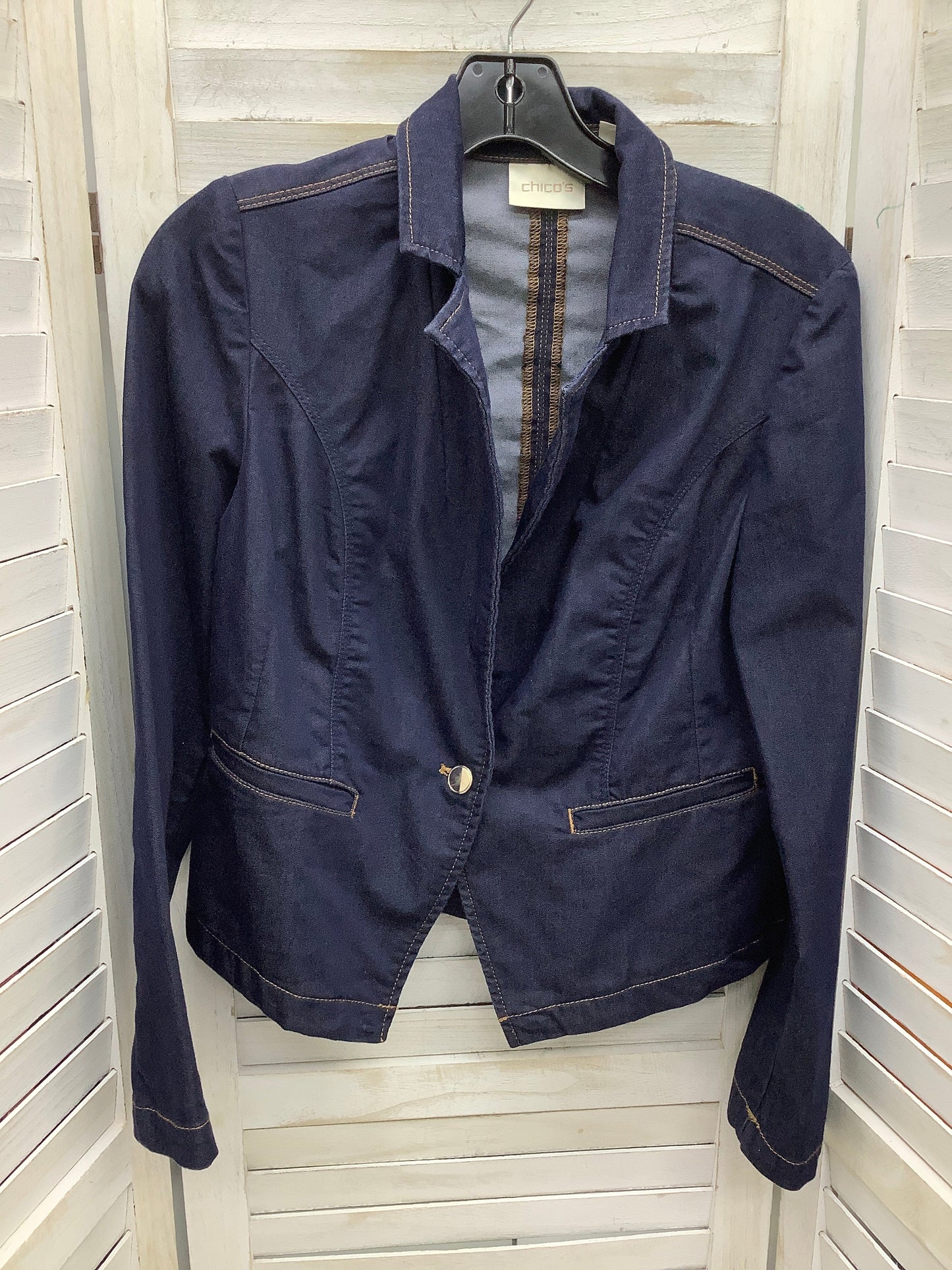 Jacket Denim By Chicos In Blue Denim, Size: 0