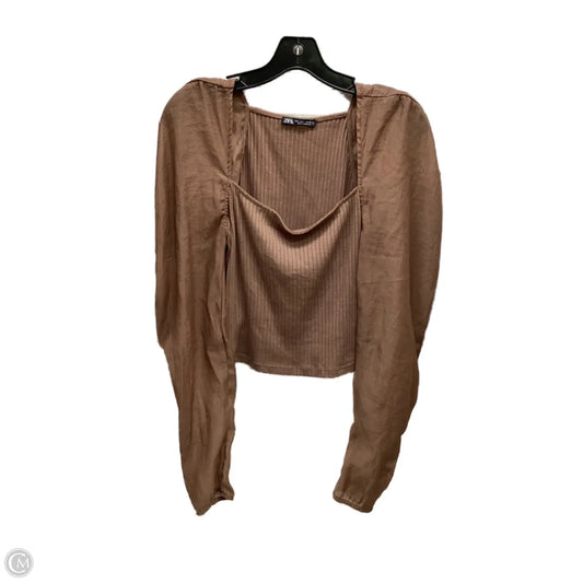 Top Long Sleeve By Zara In Brown, Size: L