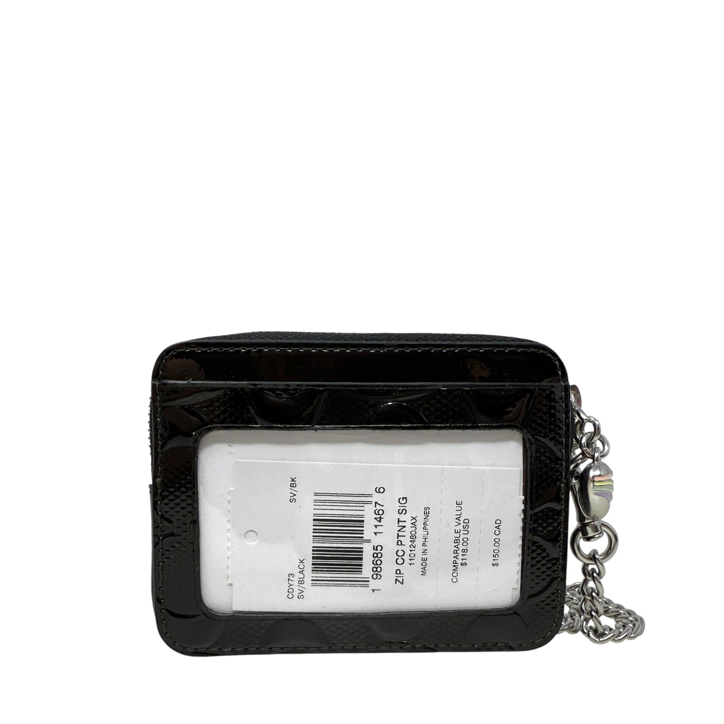 Zip Patent Leather Signature Card Case Designer By Coach, Size: Small