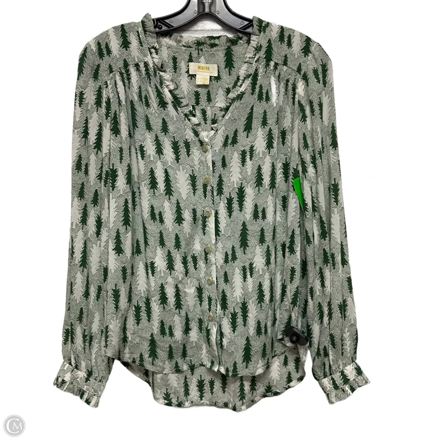 Top Long Sleeve By Maeve In Green & White, Size: Xs