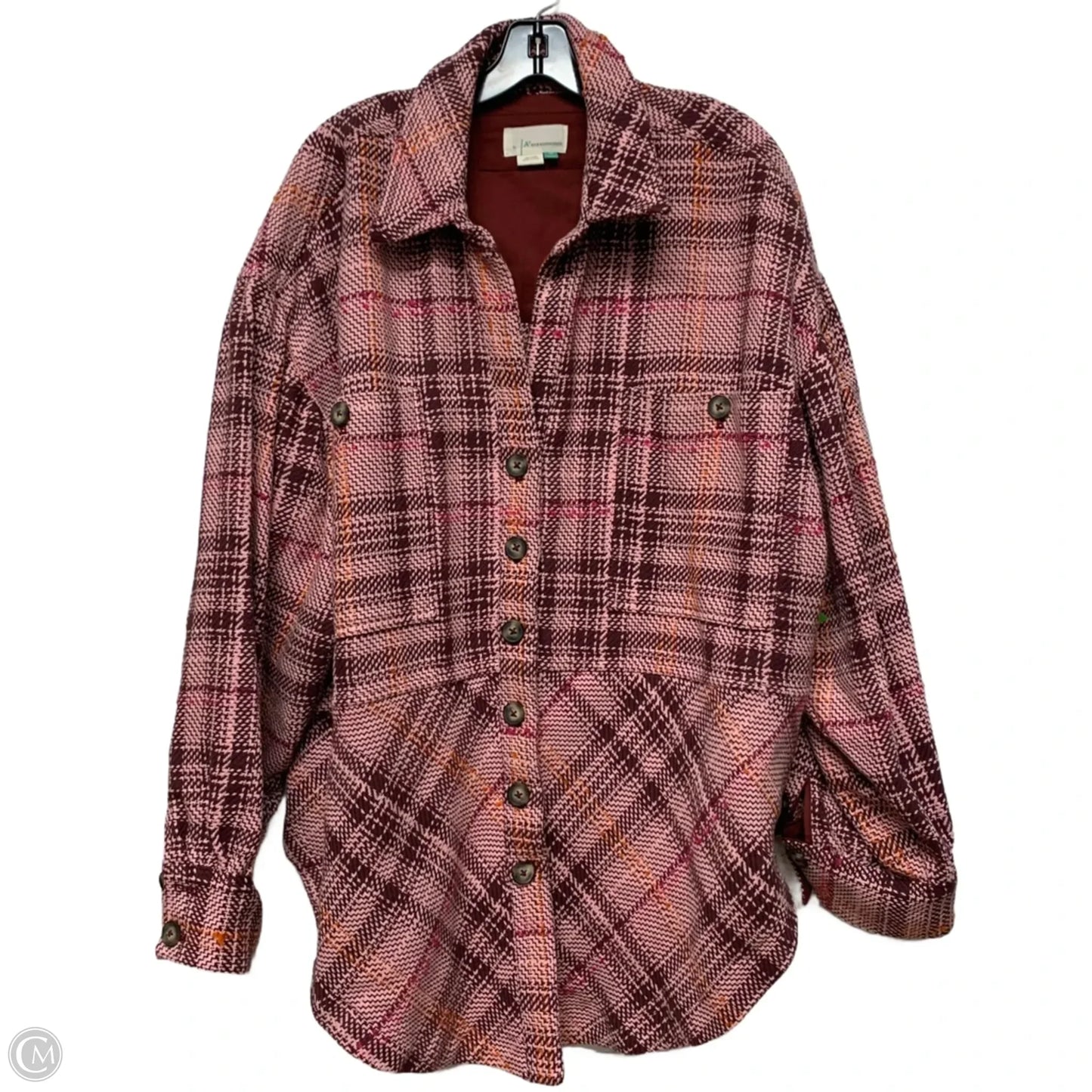 Jacket Shirt By Anthropologie In Pink & Red, Size: 3x