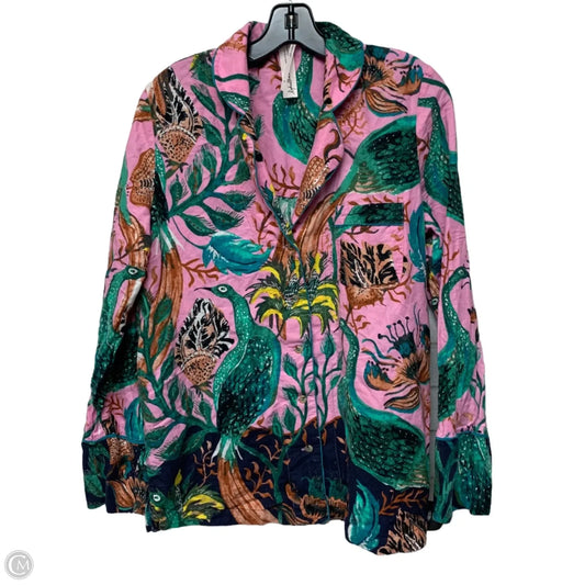 Top Long Sleeve By Anthropologie In Green & Pink, Size: M