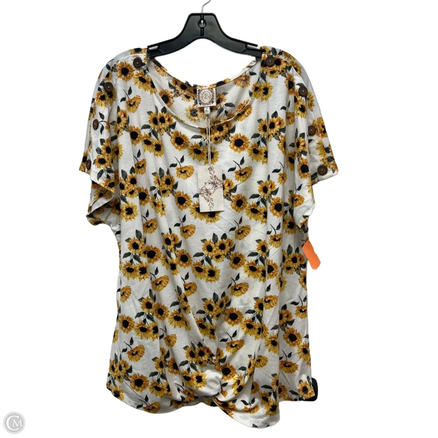 Top Short Sleeve By Js Collections In White & Yellow, Size: 3x