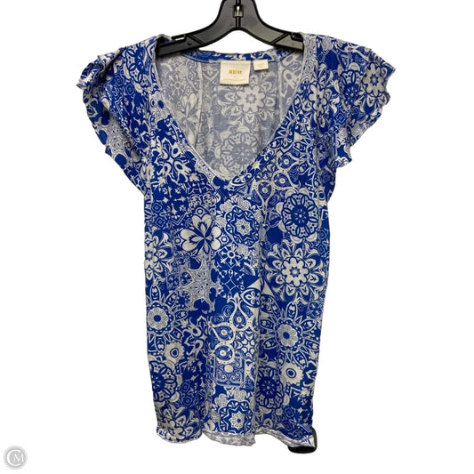Top Short Sleeve By Maeve In Blue & White, Size: L