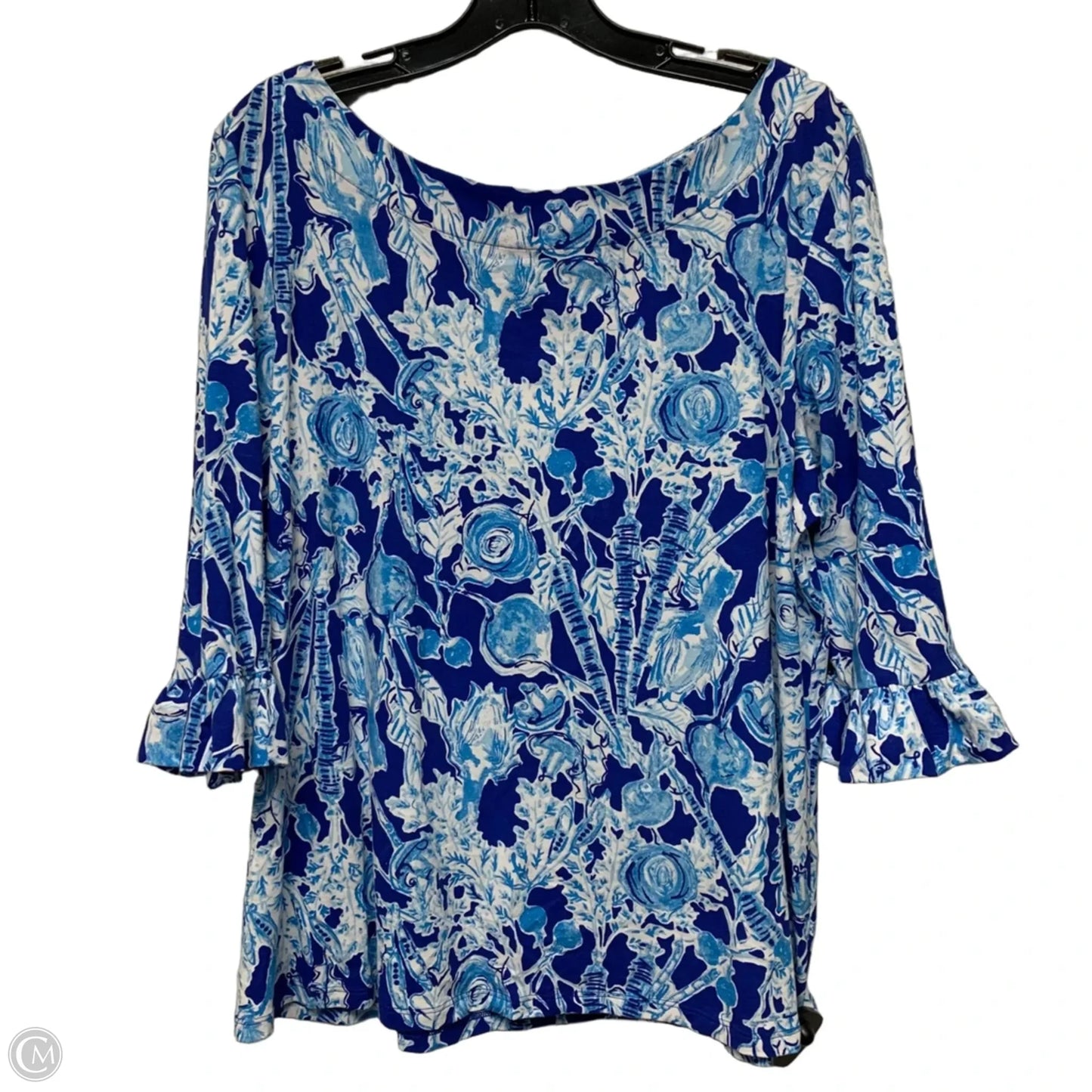 Top 3/4 Sleeve Designer By Lilly Pulitzer In Blue & White, Size: Xl
