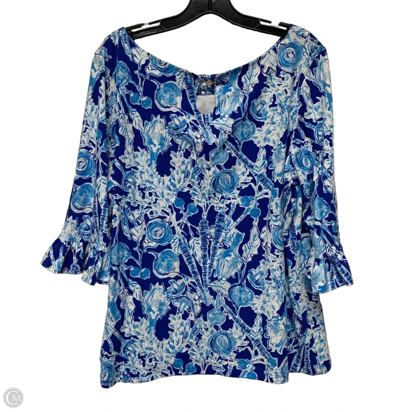 Top 3/4 Sleeve Designer By Lilly Pulitzer In Blue & White, Size: Xl