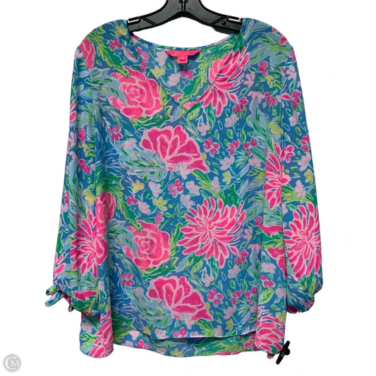 Blouse Designer By Lilly Pulitzer In Blue & Pink, Size: L