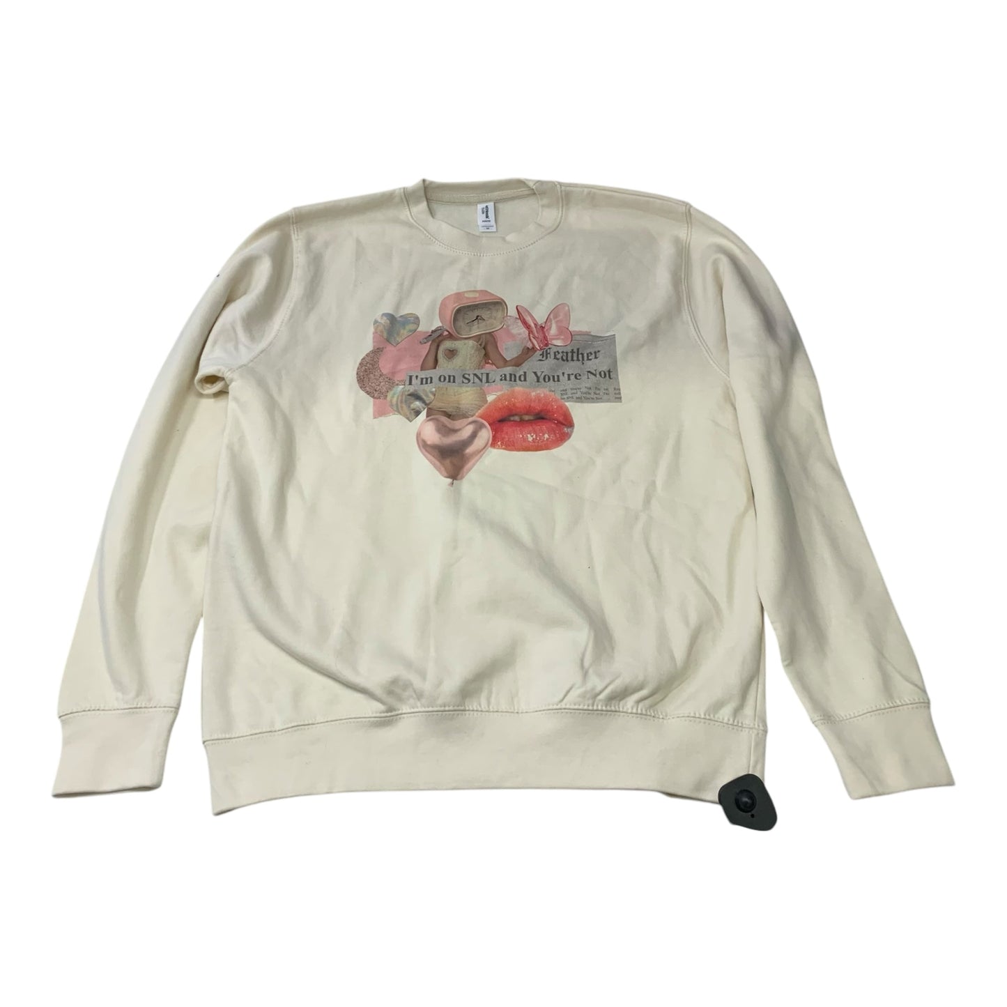 Sweatshirt Crewneck By Just Hoods In Cream, Size: M