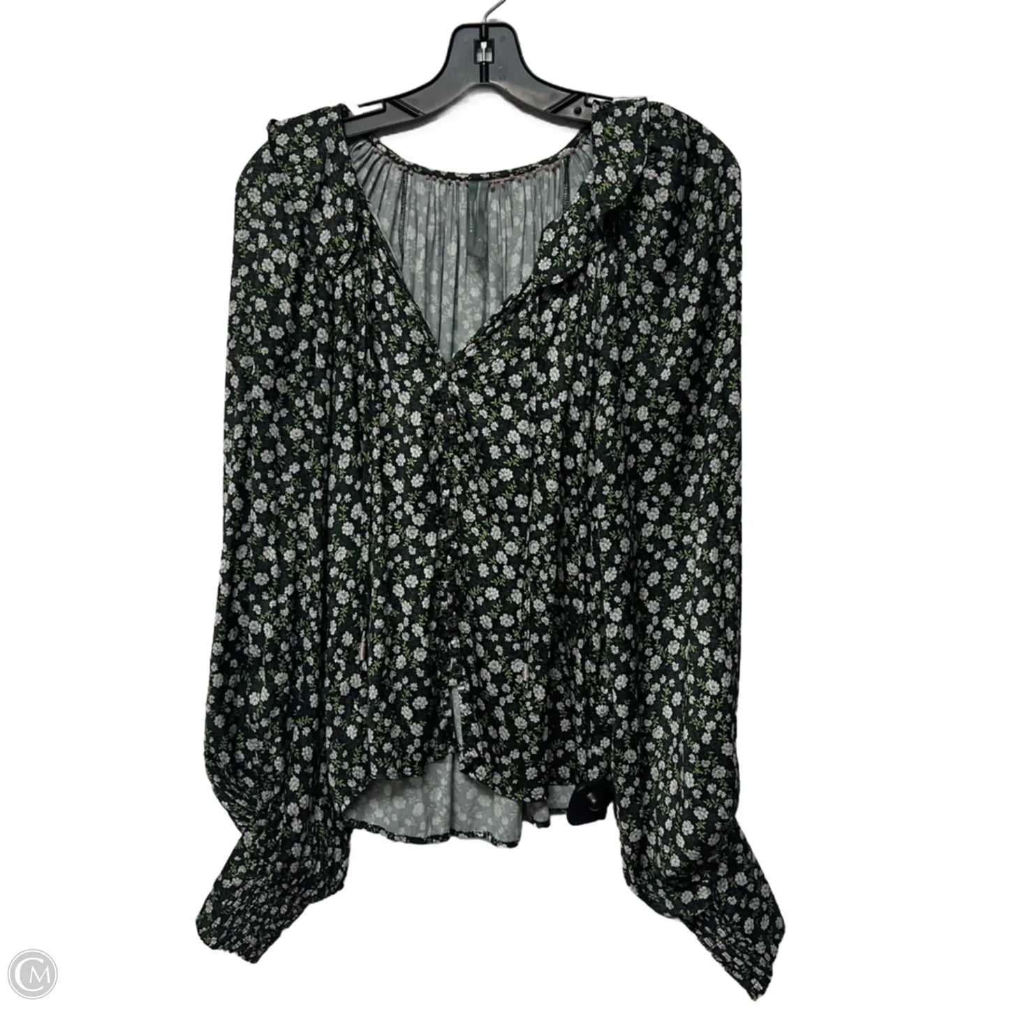 Blouse Long Sleeve By Anthropologie In Black & Green, Size: M