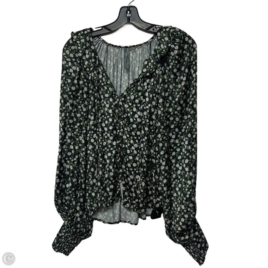 Blouse Long Sleeve By Anthropologie In Black & Green, Size: M