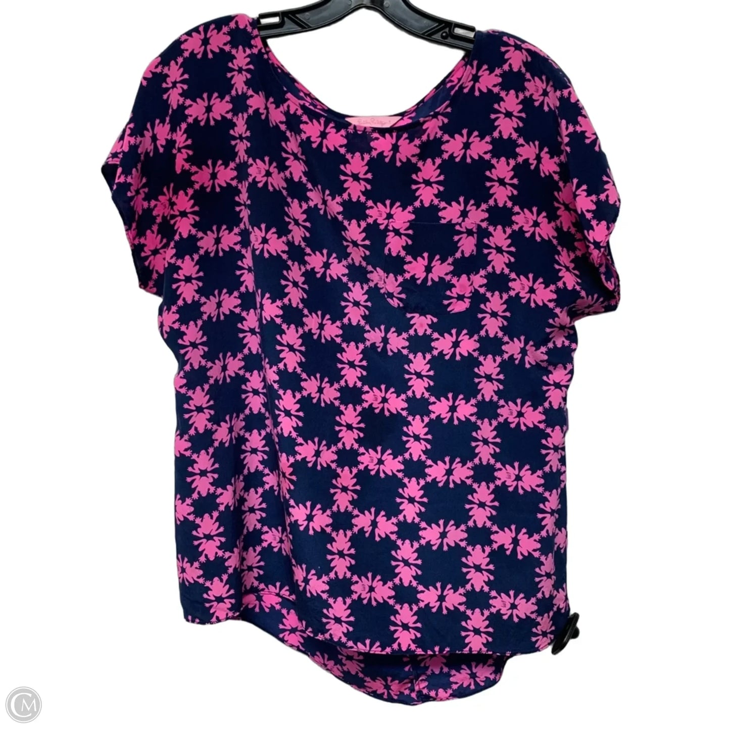 Top Short Sleeve Designer By Lilly Pulitzer In Blue & Pink, Size: M