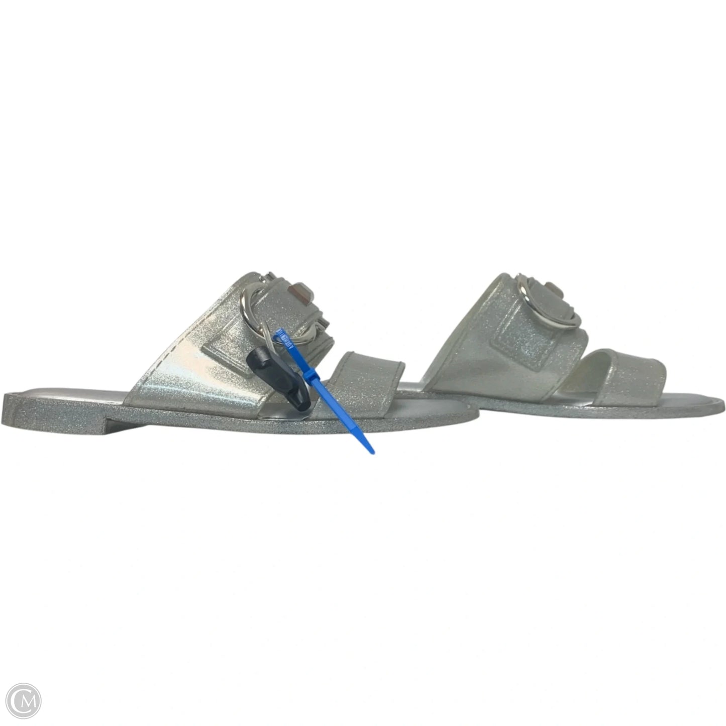 Sandals Luxury Designer By Ferragamo In Silver, Size: 11
