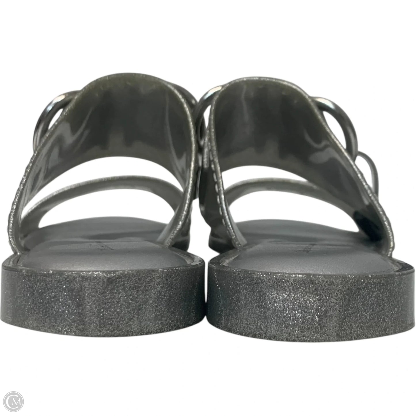 Sandals Luxury Designer By Ferragamo In Silver, Size: 11