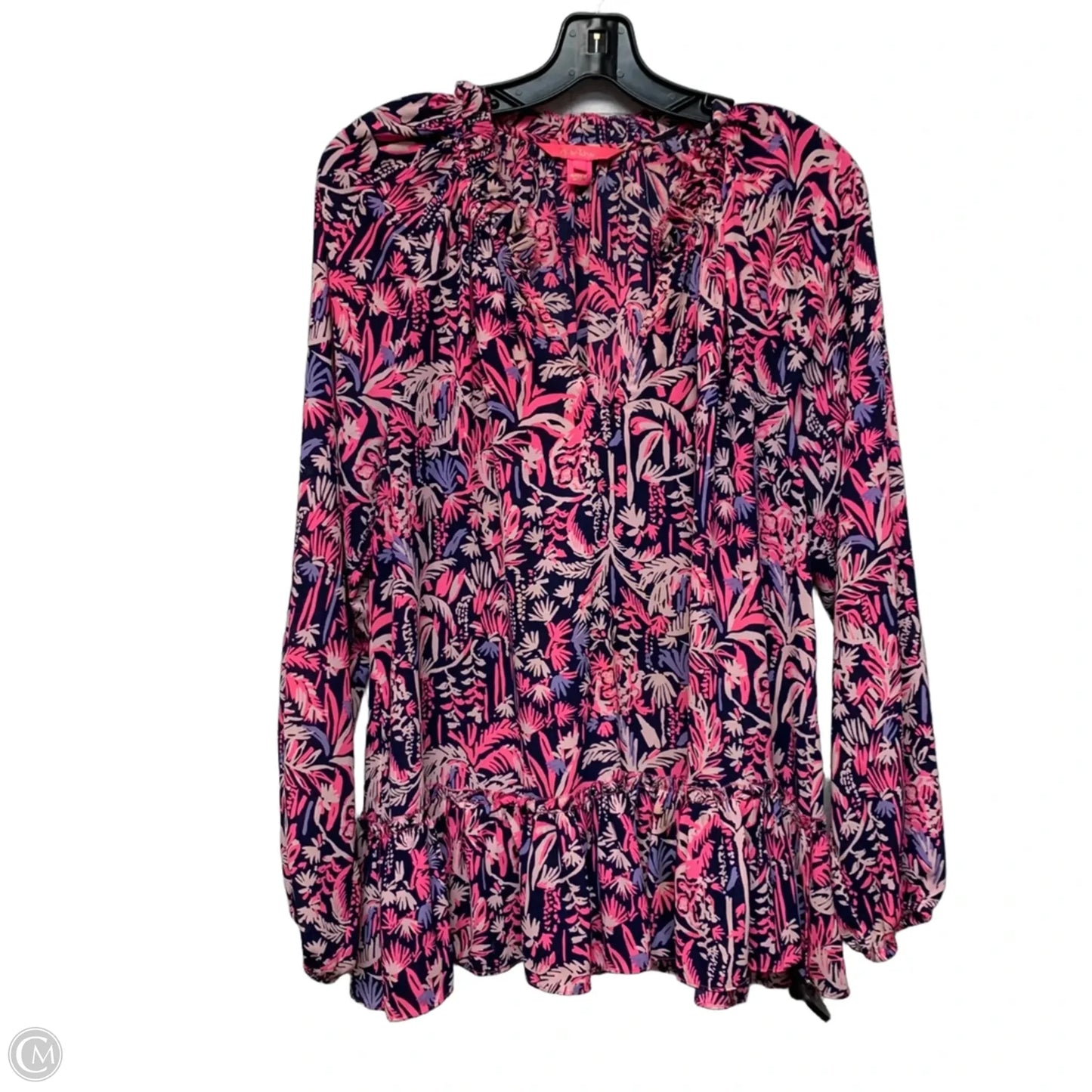 Blouse Designer By Lilly Pulitzer In Blue & Pink, Size: L