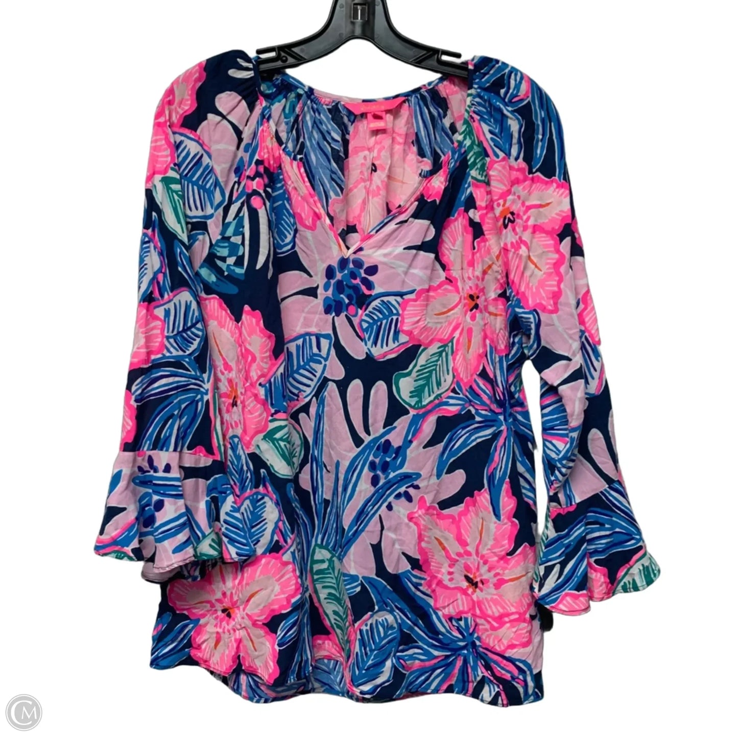 Top Long Sleeve Designer By Lilly Pulitzer In Blue & Pink, Size: M
