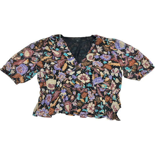 Blouse Short Sleeve By Ann Taylor In Black & Purple, Size: S