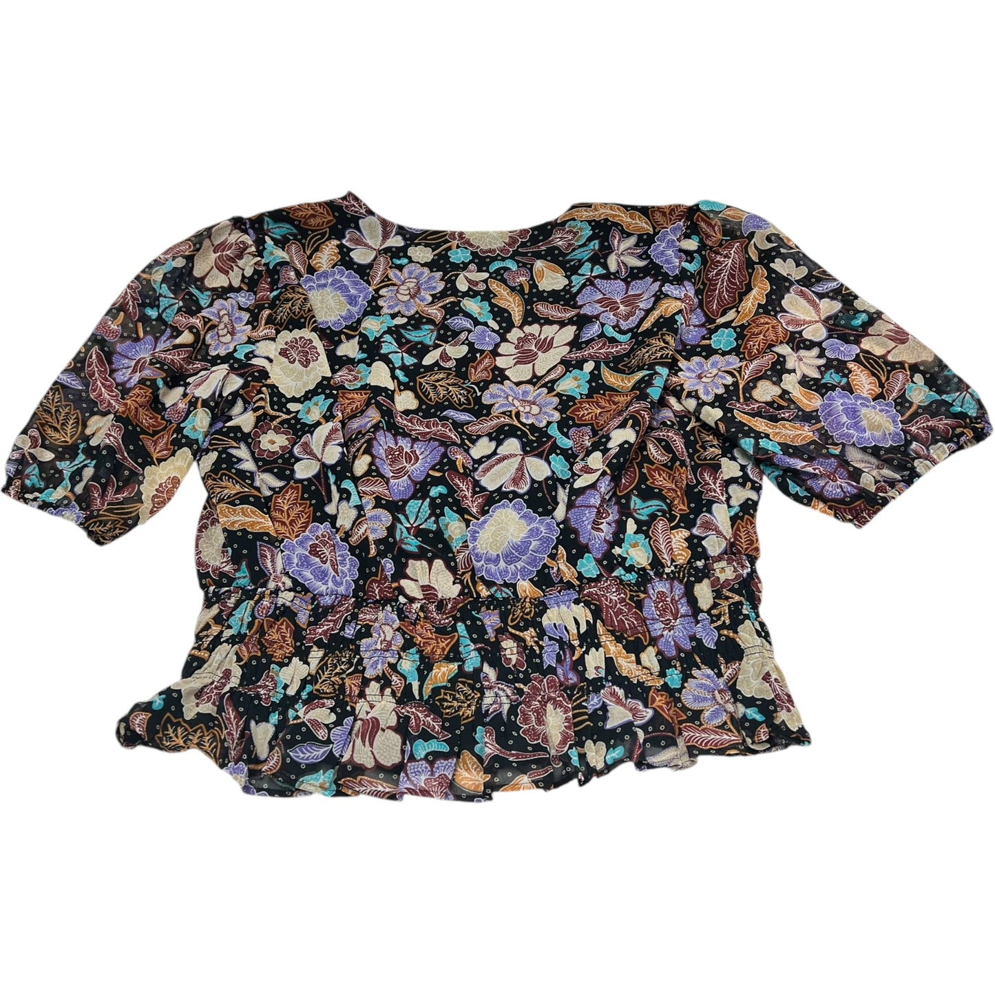 Blouse Short Sleeve By Ann Taylor In Black & Purple, Size: S