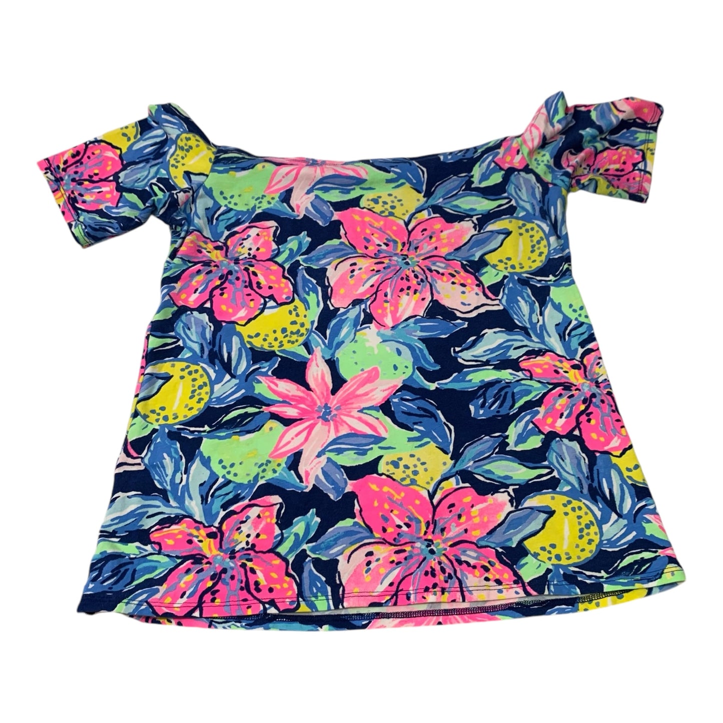 Top Short Sleeve Designer By Lilly Pulitzer In Blue & Pink, Size: S