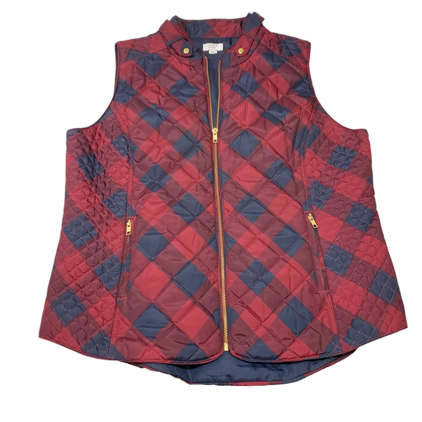 Vest Puffer & Quilted By Crown And Ivy In Blue & Red, Size: Xl