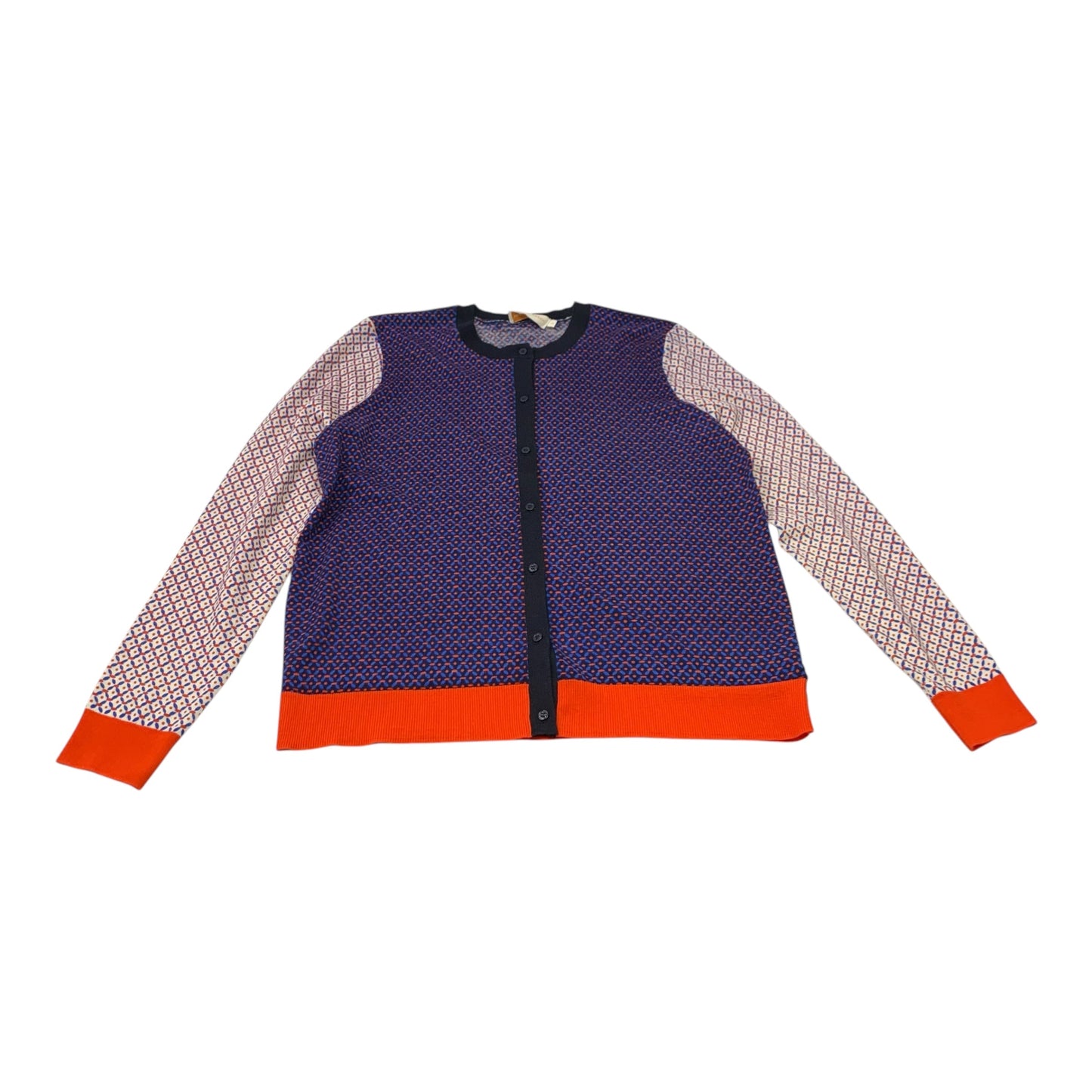 Cardigan Designer By Tory Burch In Blue & Orange, Size: L