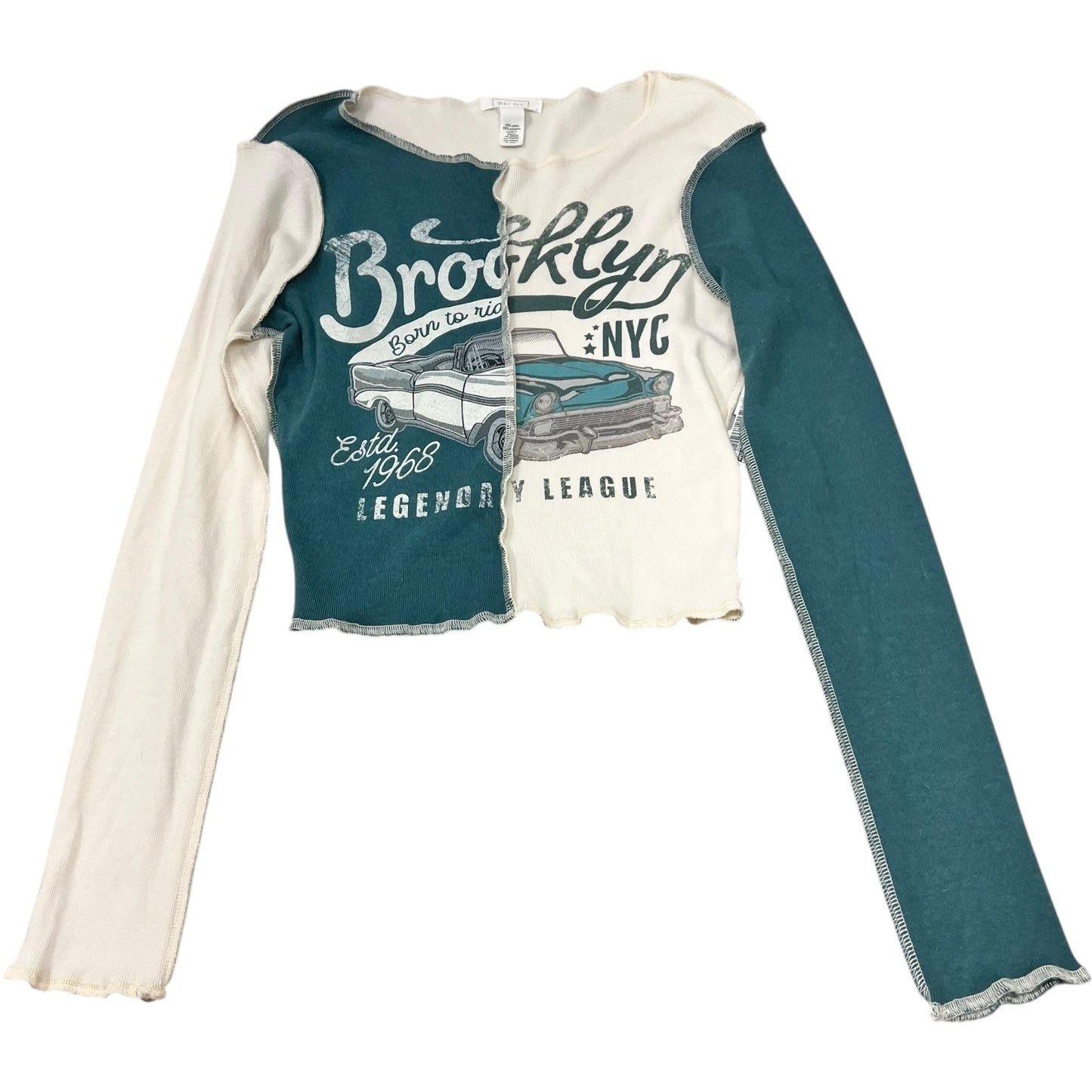 Top Long Sleeve By Full Tilt In Green & White, Size: L