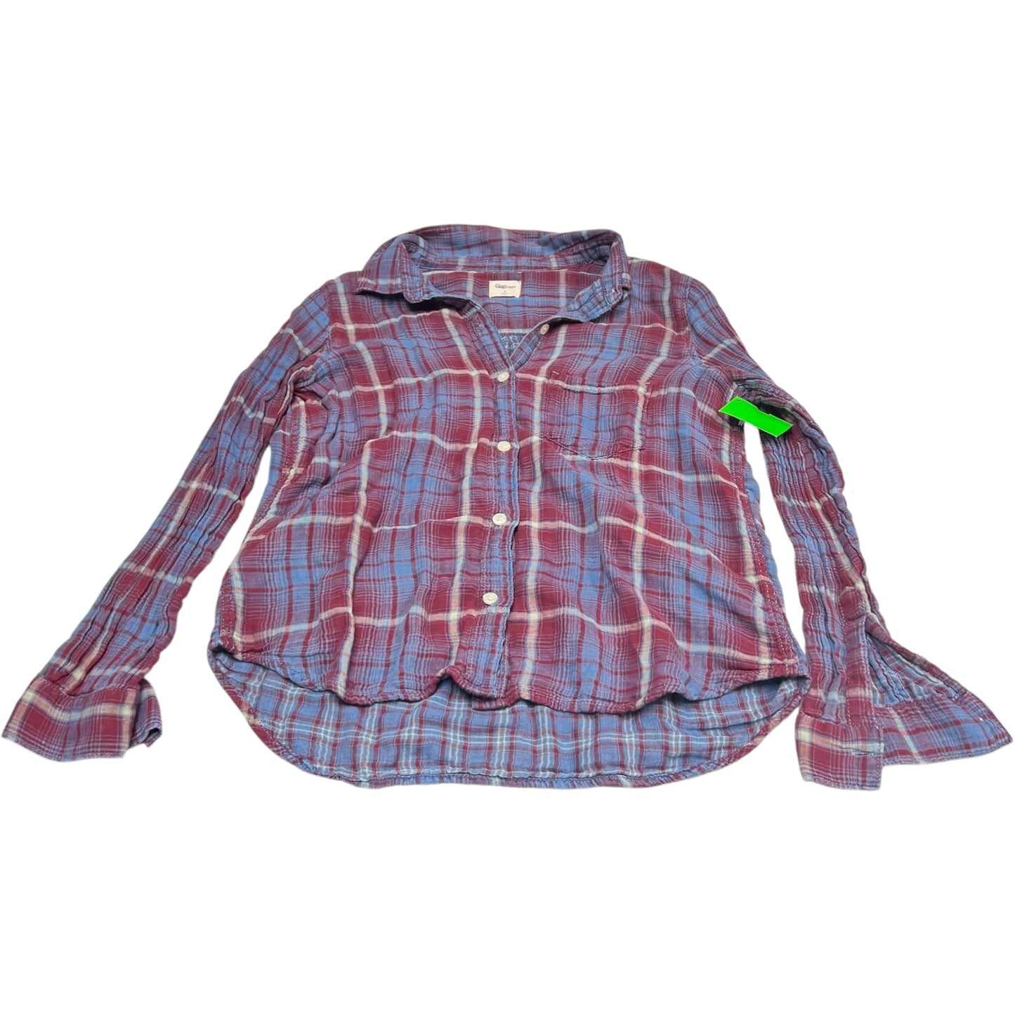 Top Long Sleeve By Gap In Plaid Pattern, Size: S