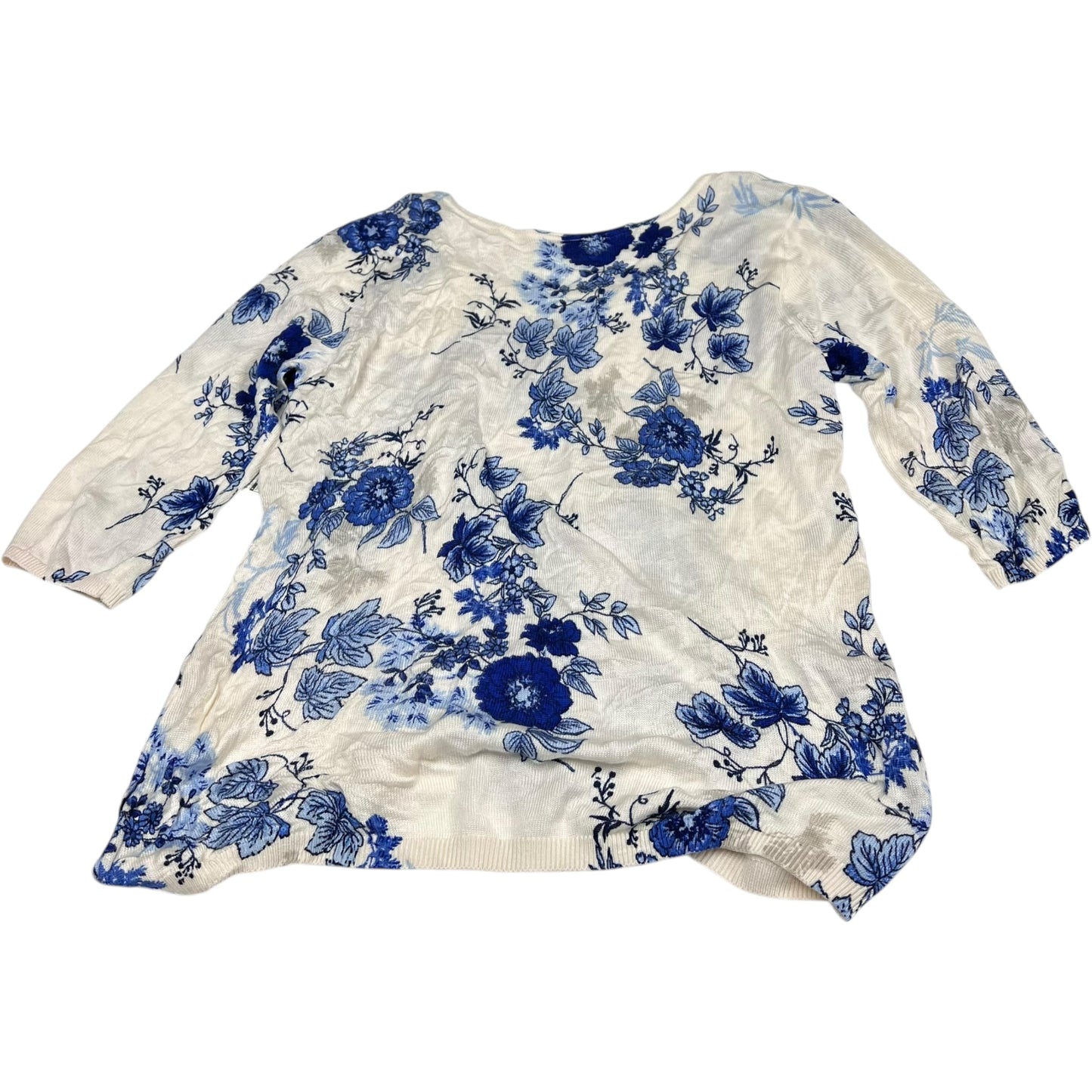 Top 3/4 Sleeve By Emily daniels In Blue & White, Size: Xlp